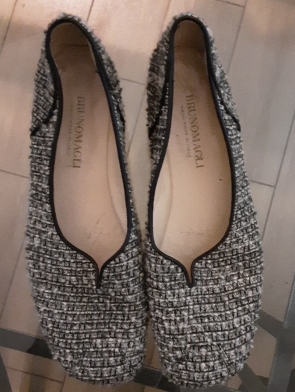 Bruno Magli Black & White Tweed Slip-On Flats
